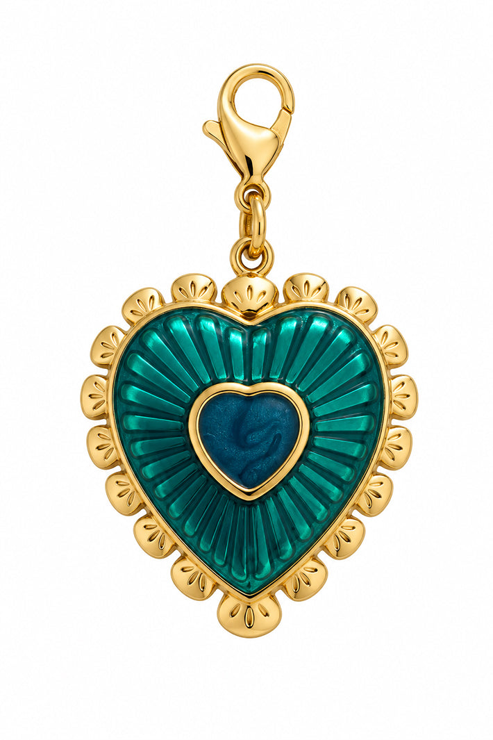 Wild Spirit Double Heart Green Hook Charm, front view