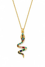 Wild Spirit Enchanted Snake Gold Plated Waterproof Necklace, flat lay, full chain view