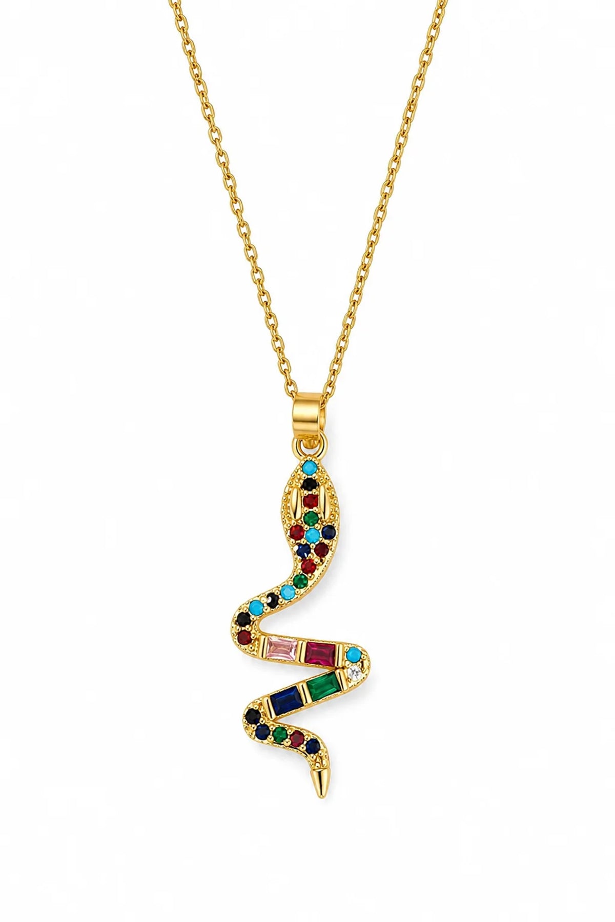 Wild Spirit Enchanted Snake Gold Plated Waterproof Necklace, flat lay, full chain view
