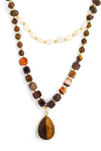 Wild Spirit Fearless Muse Tiger Eye & Freshwater Pearl Brown Necklace, front view