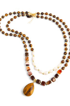 Wild Spirit Fearless Muse Tiger Eye & Freshwater Pearl Brown Necklace, full length