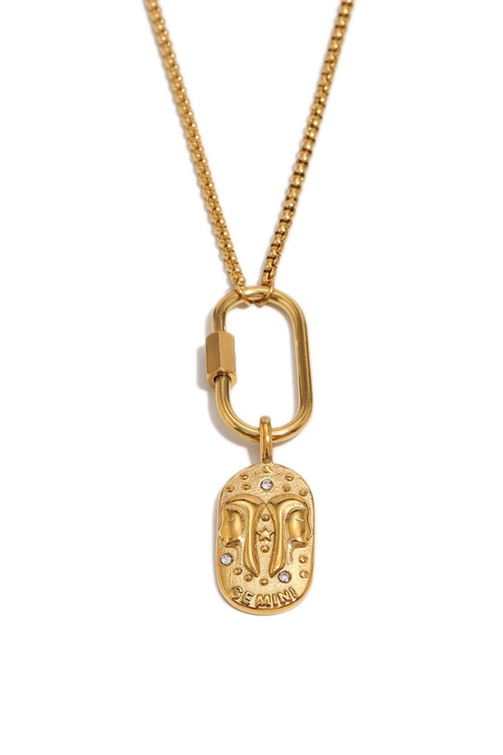 Wild Spirit Gemini Horoscope Gold Charm Necklace, front view