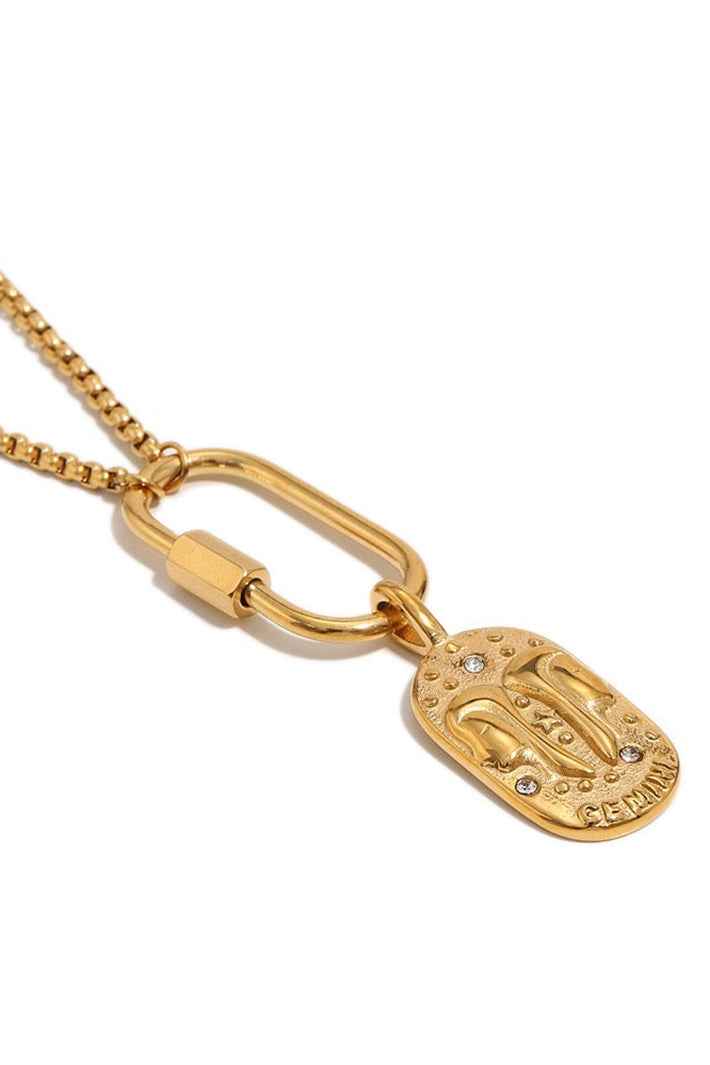 Wild Spirit Gemini Horoscope Gold Charm Necklace, angled view