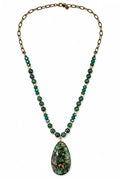 Wild Spirit Green Jasper Link Chain Necklace, flat lay with pendant detail