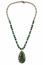 Wild Spirit Green Jasper Link Chain Necklace, flat lay with pendant detail