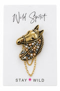 Wild Spirit Horse Gold Brooch, on card