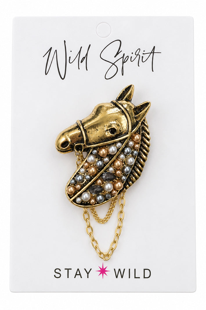 Wild Spirit Horse Gold Brooch, on card