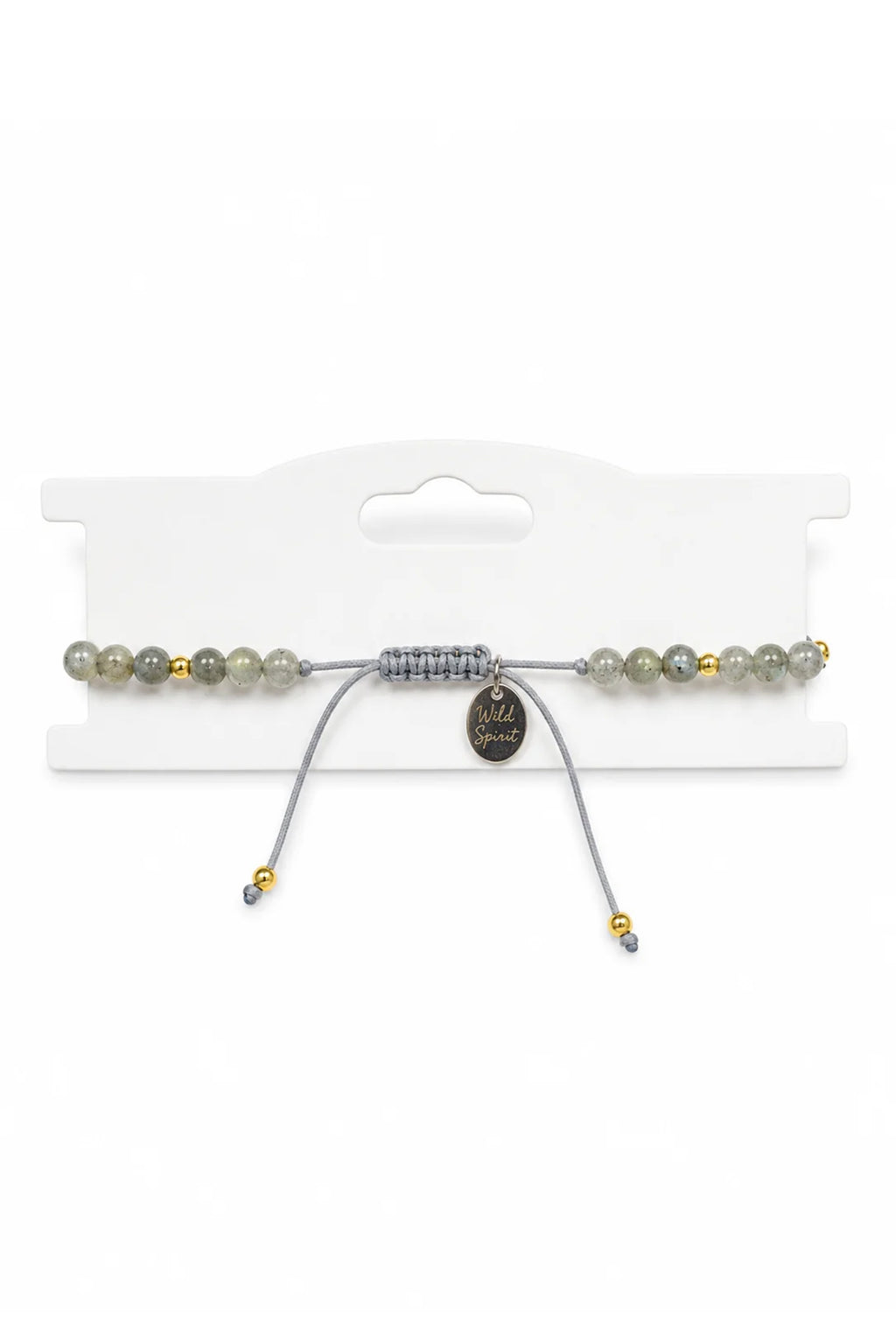 Wild Spirit Labradorite Grey Chip Bracelet, adjustable cord detail