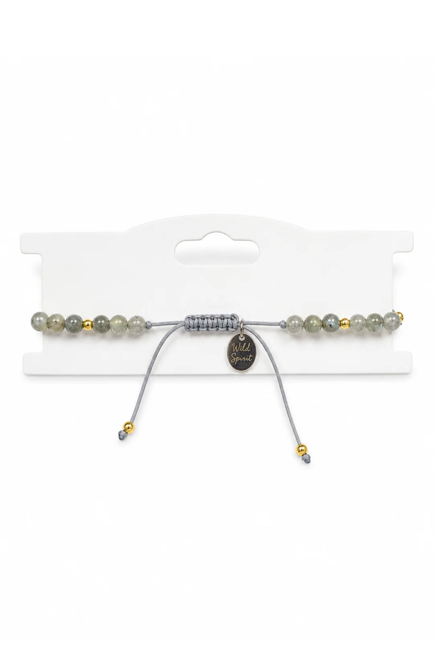 Wild Spirit Labradorite Grey Chip Bracelet, adjustable cord detail