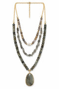 Wild Spirit Labradorite Grey Triple Layer Necklace, flat lay