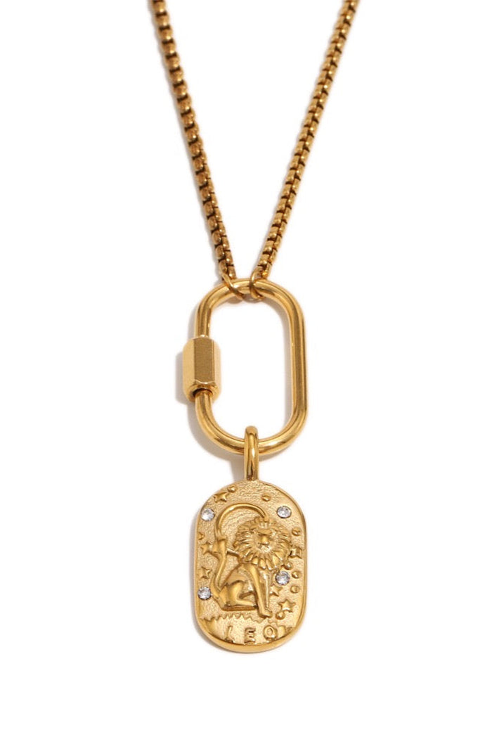 Wild Spirit Leo Horoscope Gold Charm Necklace, front view