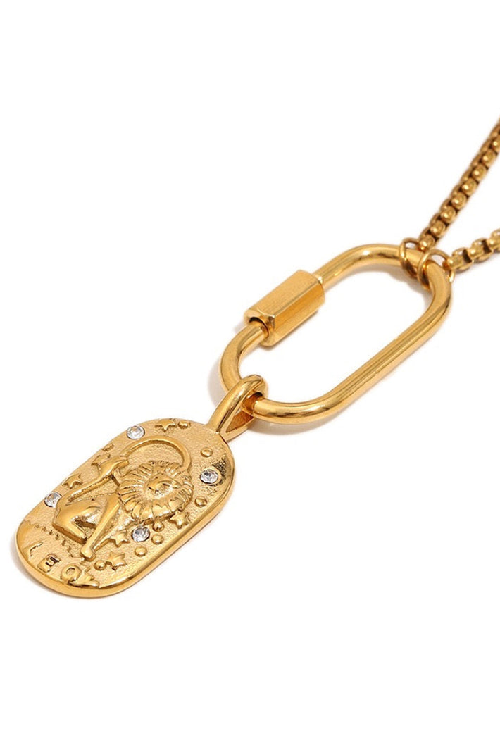 Wild Spirit Leo Horoscope Gold Charm Necklace, angled view