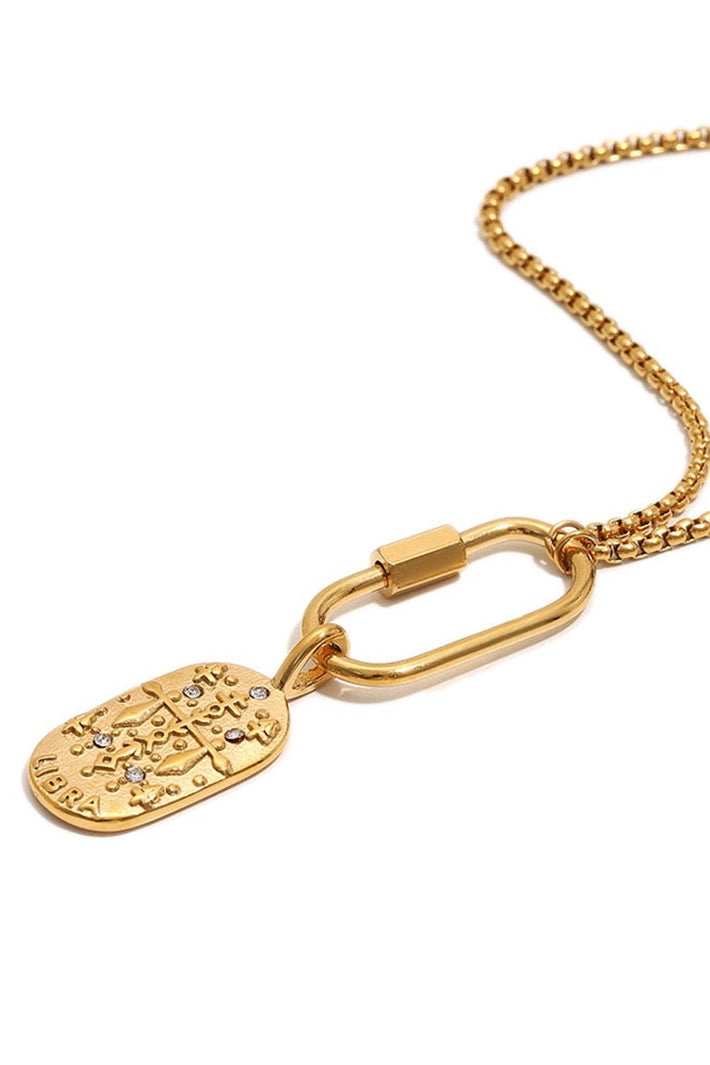 Wild Spirit Libra Horoscope Gold Charm Necklace, angled view