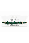 Wild Spirit Malachite Green Chip Bracelet, flat lay on branded card