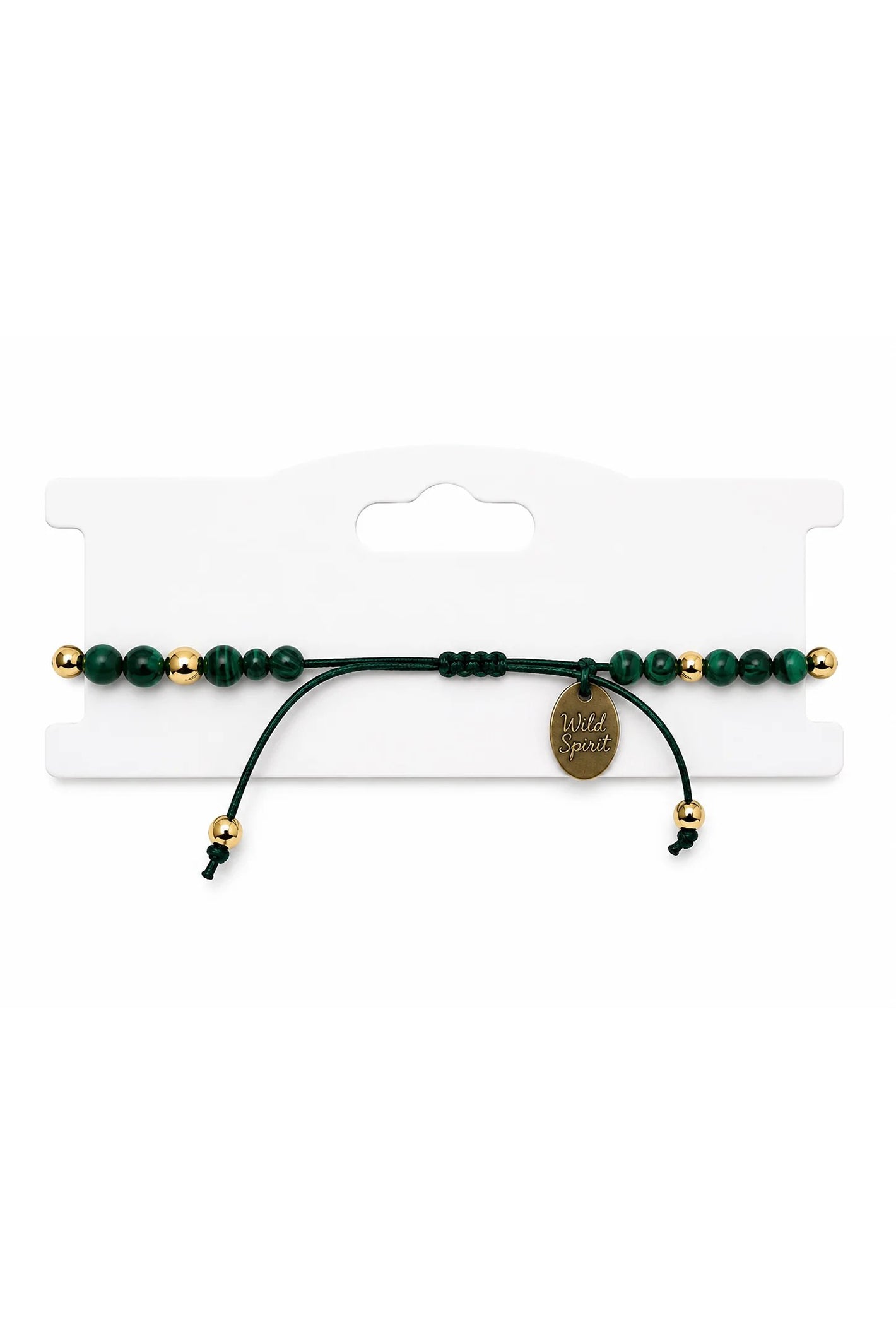 Wild Spirit Malachite Green Chip Bracelet, adjustable cord detail