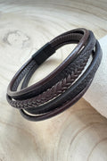 Wild Spirit Men's Brown Hudson Leather Bracelet, close-up