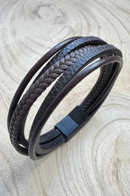 Wild Spirit Men's Brown Hudson Leather Bracelet, detail view