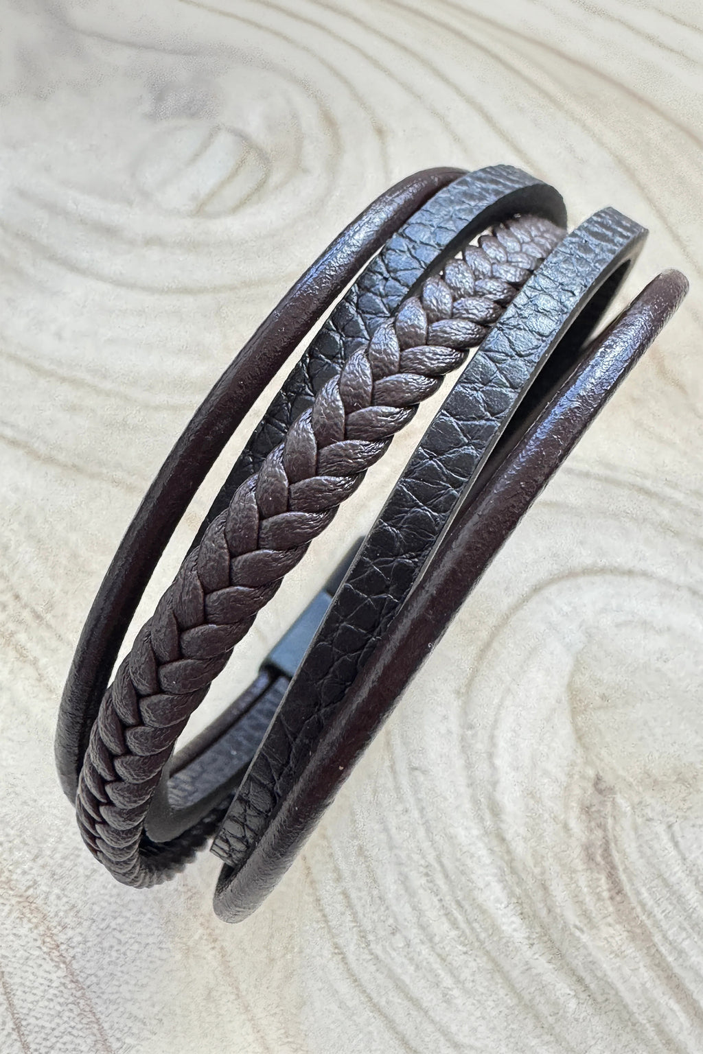 Wild Spirit Men's Brown Hudson Leather Bracelet, alternate angle