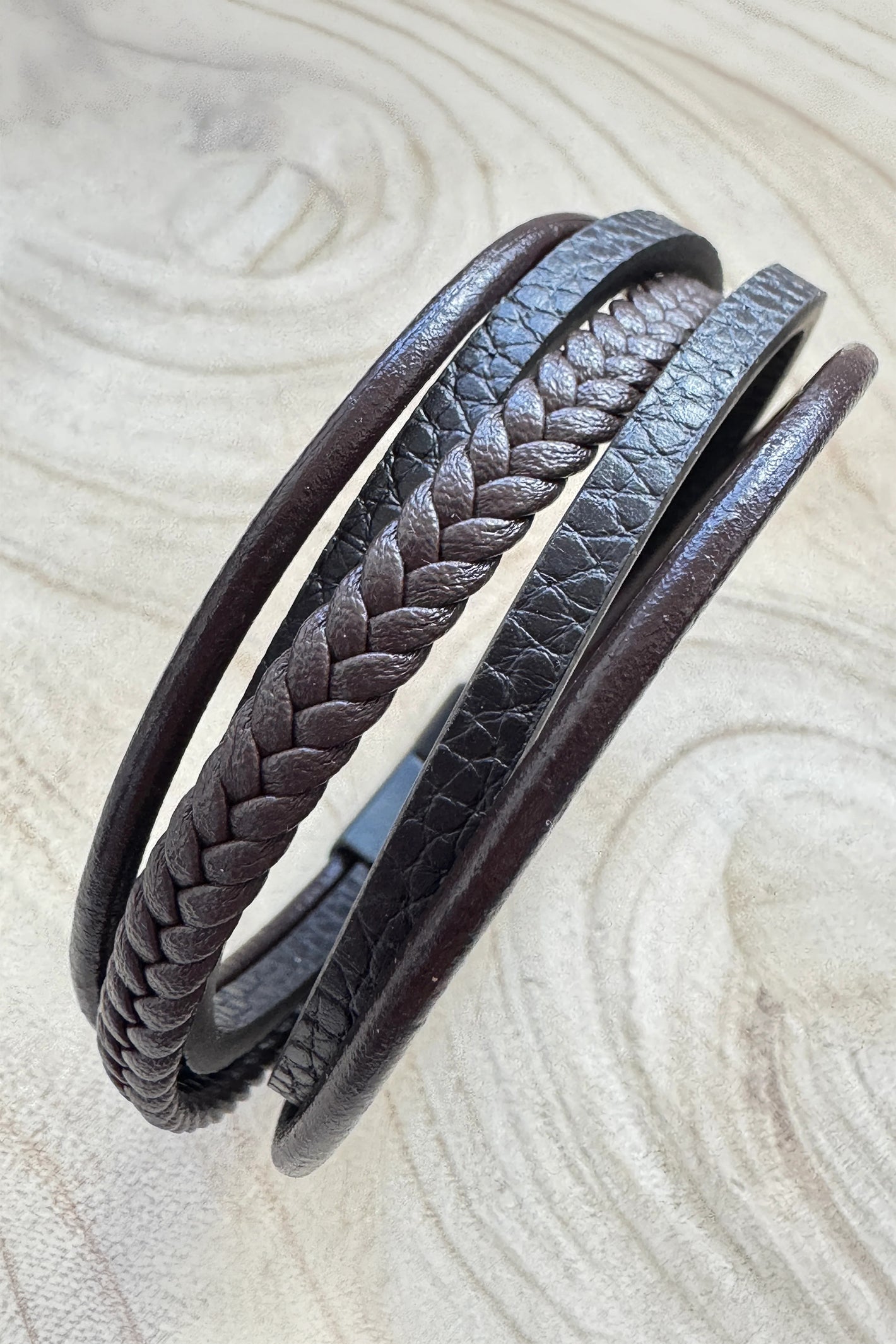 Wild Spirit Men's Brown Hudson Leather Bracelet, alternate angle