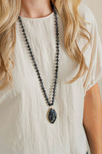 Wild Spirit Midnight Larvikite Black Necklace, worn