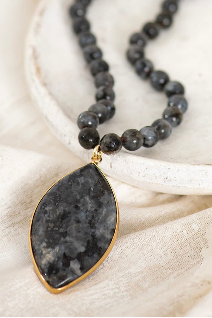 Wild Spirit Midnight Larvikite Black Necklace, styled