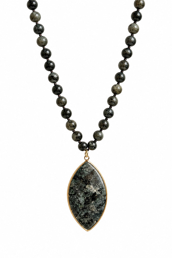 Wild Spirit Midnight Larvikite Black Necklace, front view