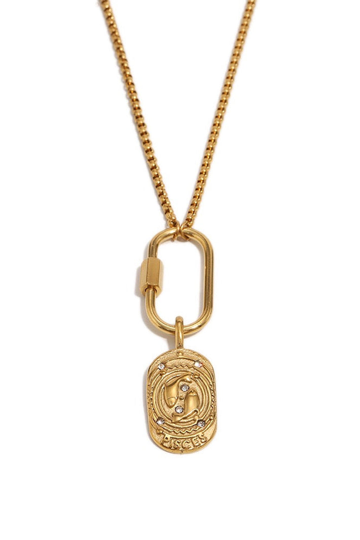 Wild Spirit Pisces Horoscope Gold Charm Necklace, front view