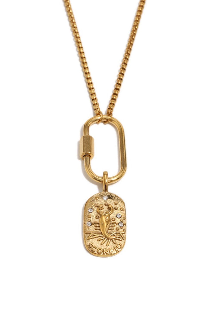 Wild Spirit Scorpio Horoscope Gold Charm Necklace, front view