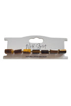 Wild Spirit Tiger Eye Brown Rock Bracelet, flat lay on branded card