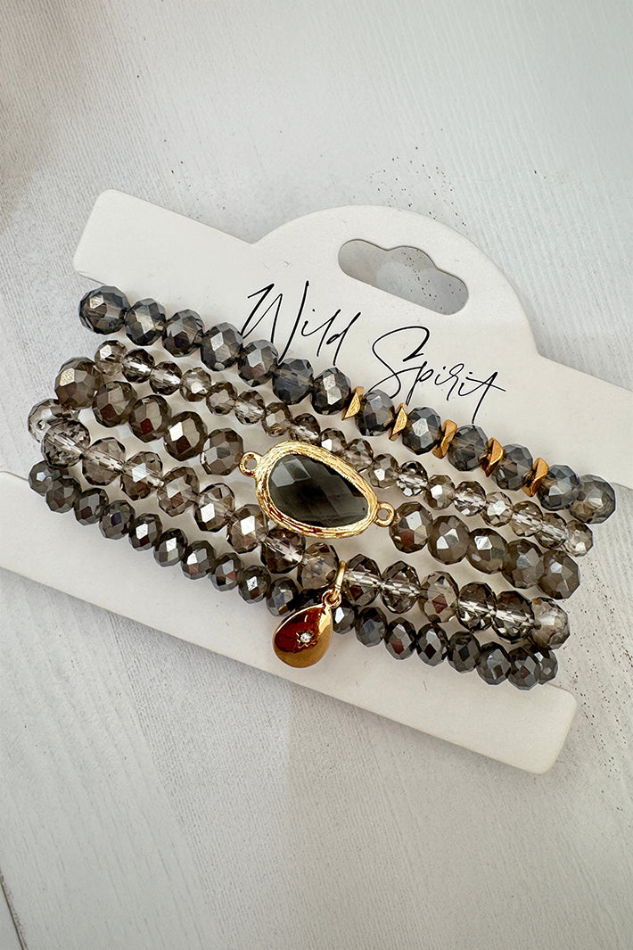 Wild Spirit Twilight Grey Bracelet Stack, on card angled