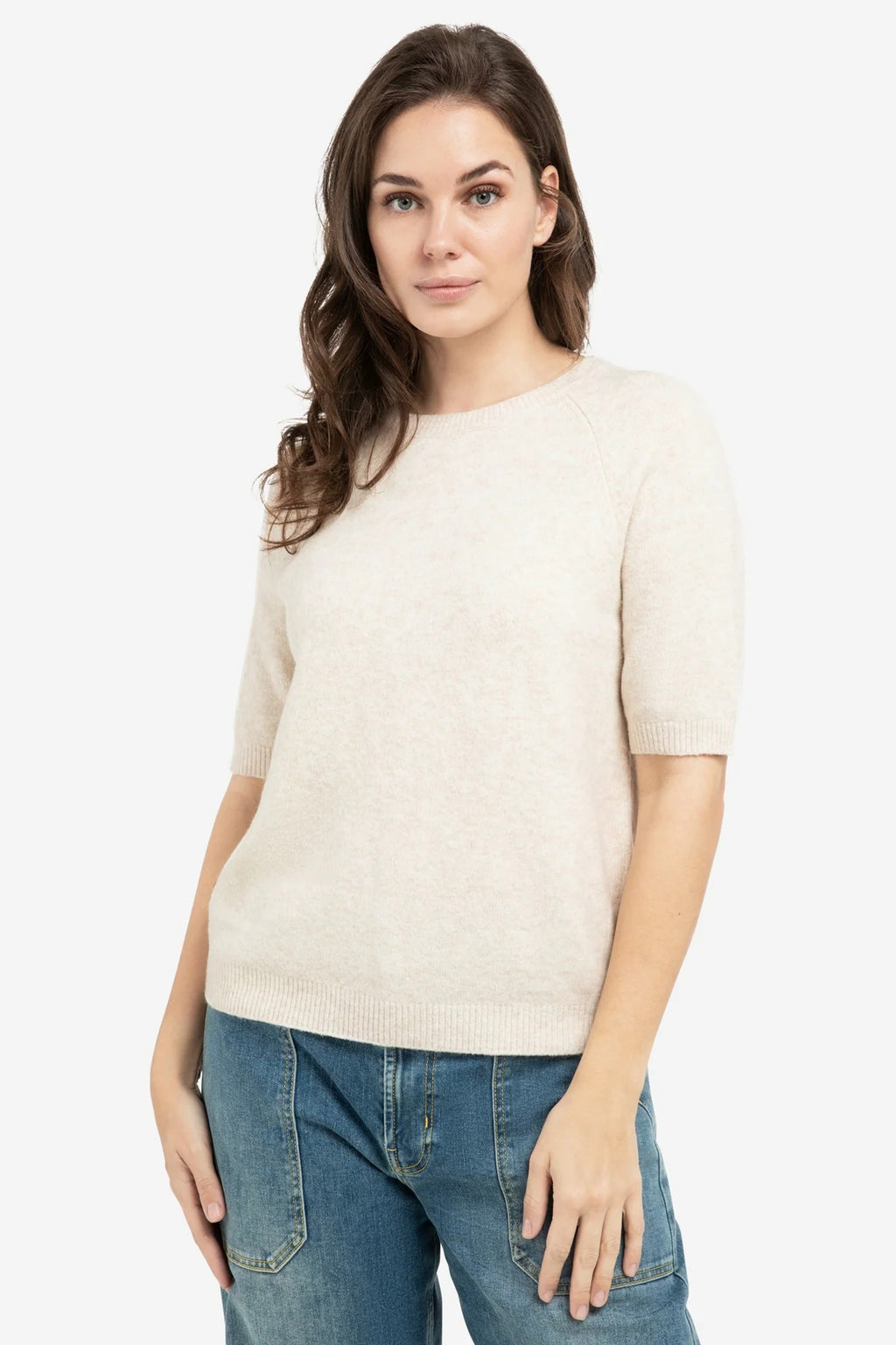 Yaya 01-000458-602 Kit Beige Melange Short Sleeve Jumper