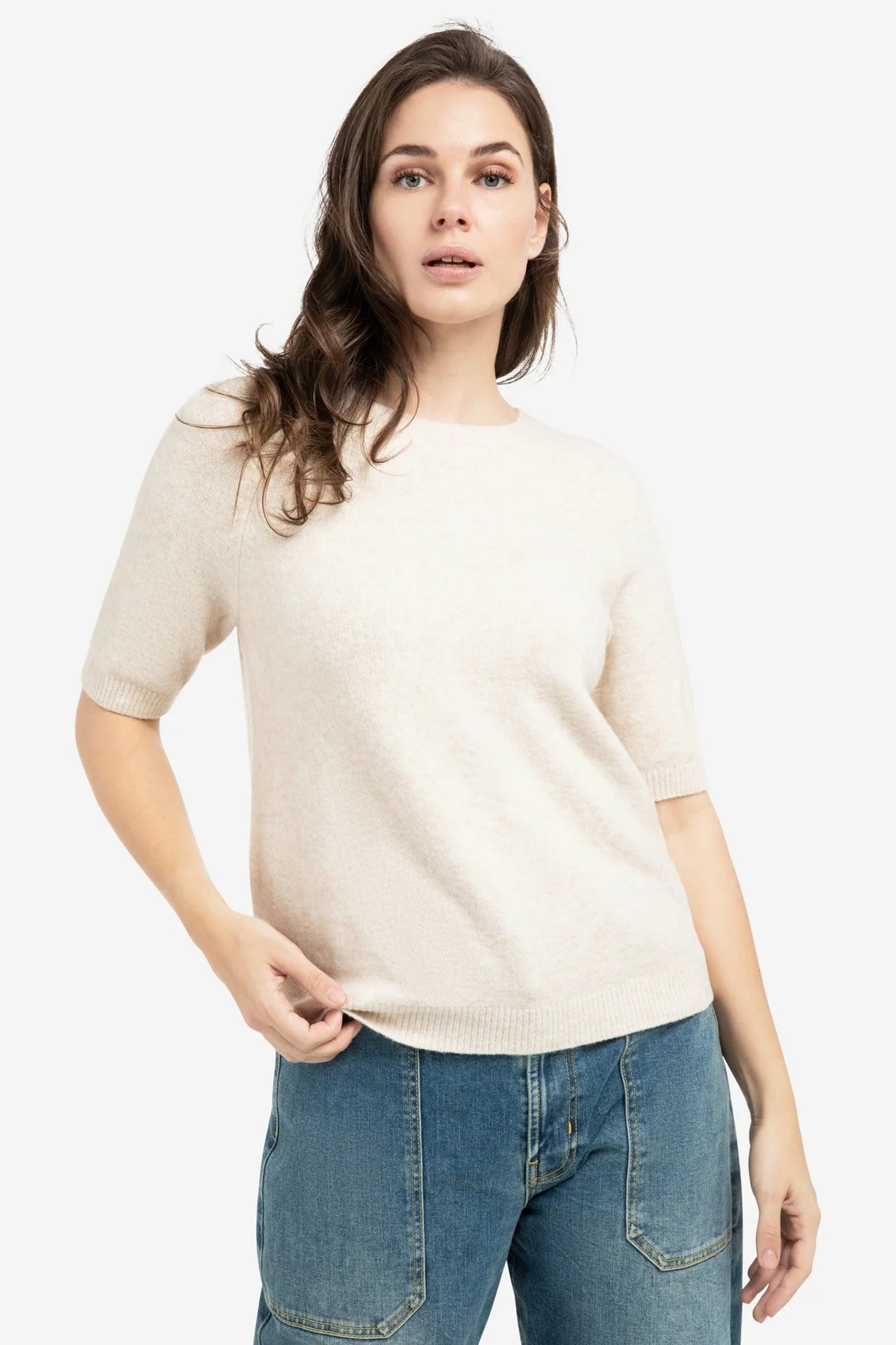 Yaya 01-000458-602 Kit Beige Melange Short Sleeve Jumper