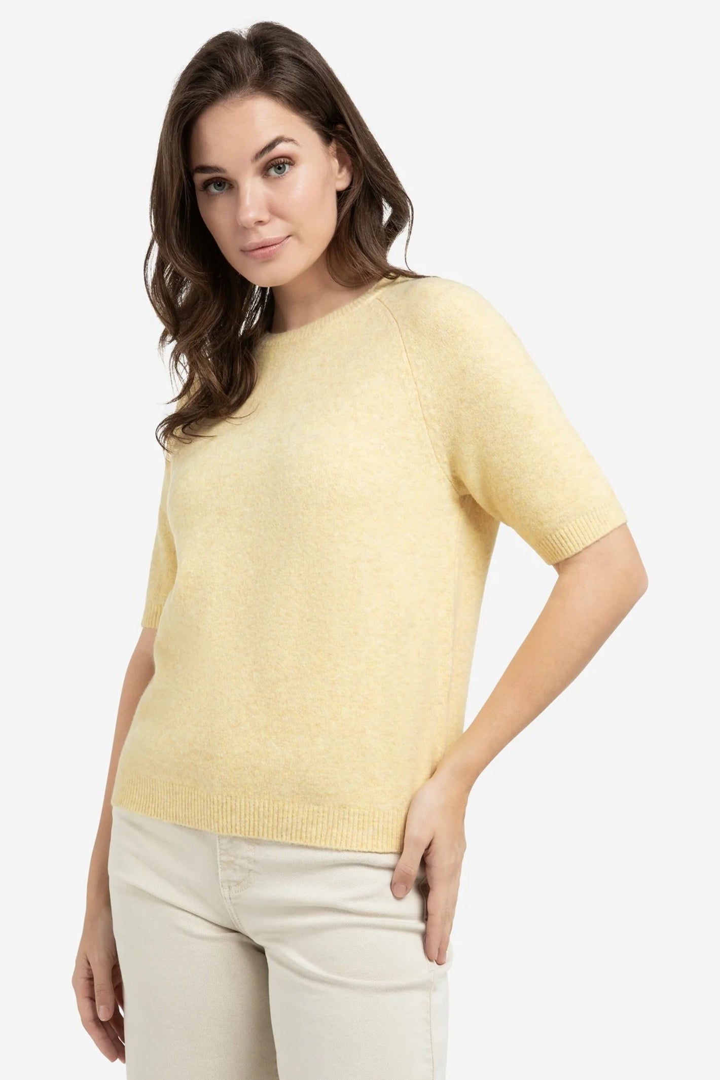 Yaya 01-000458-602 Reed Yellow Melange Short Sleeve Jumper