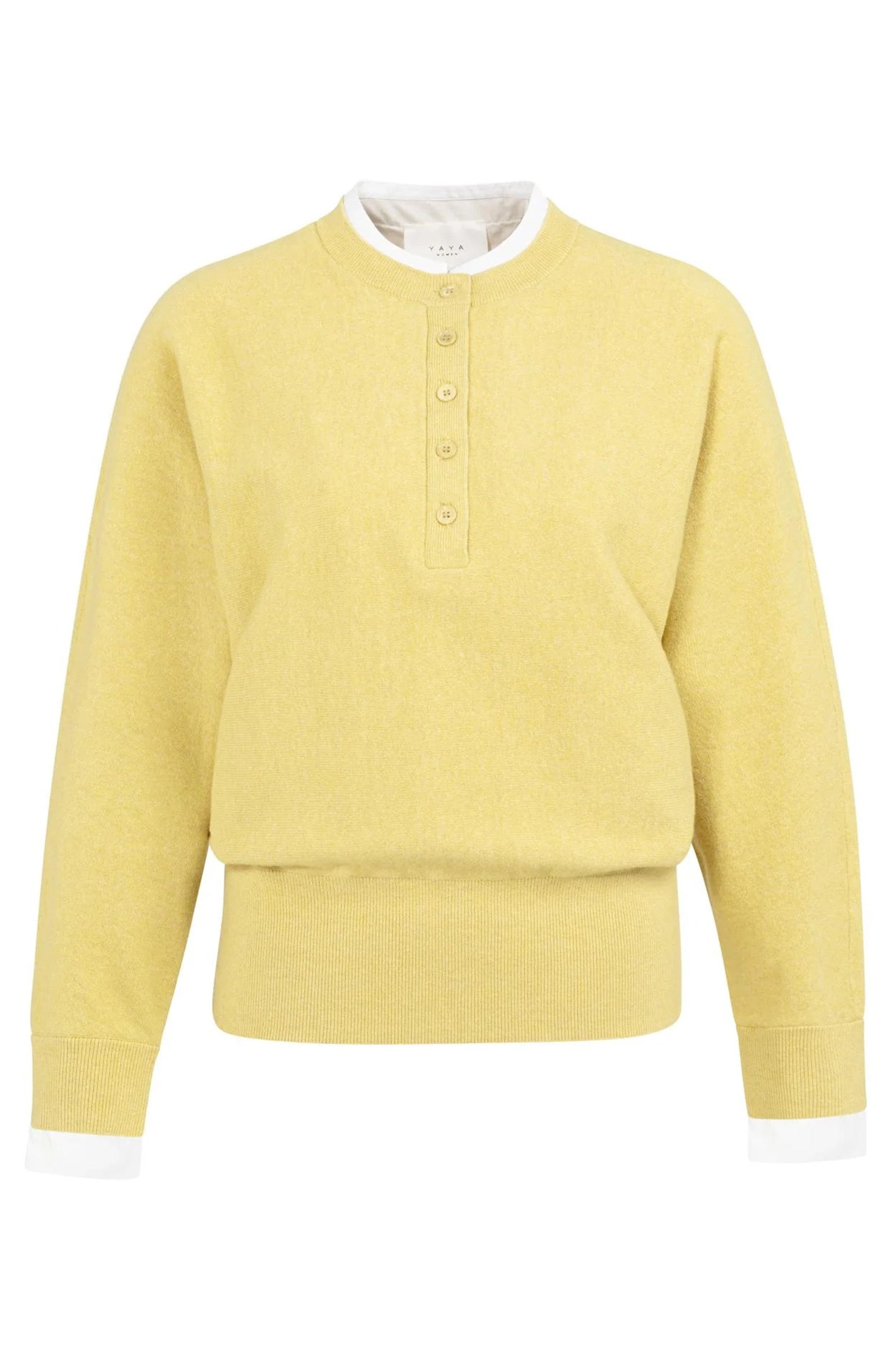 Yaya 01-000546-601 Dried Green Moss Melange Twofer Cotton Jumper