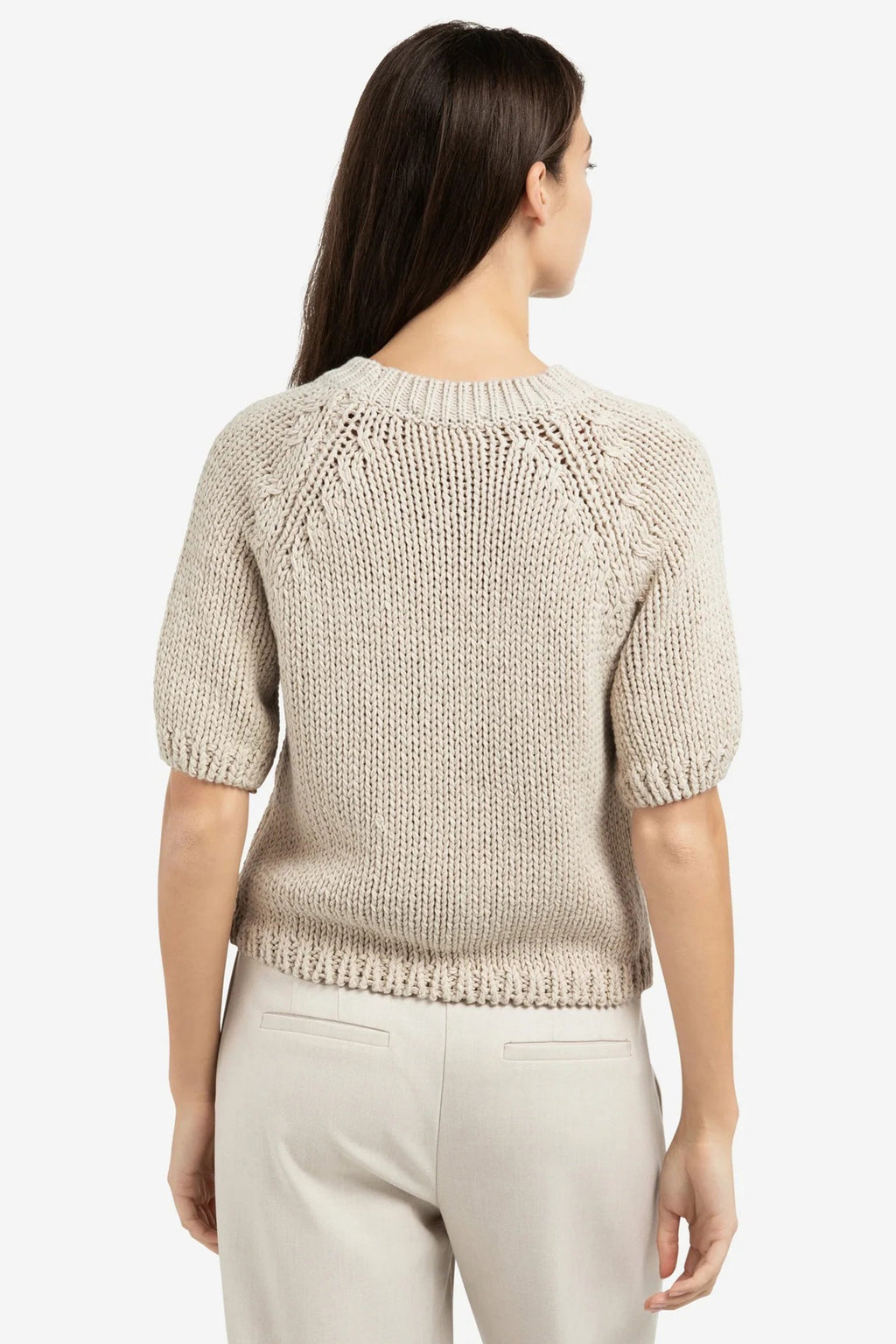 Yaya 01-000551-602 Kit Beige Chunky Knit Short Sleeve Jumper