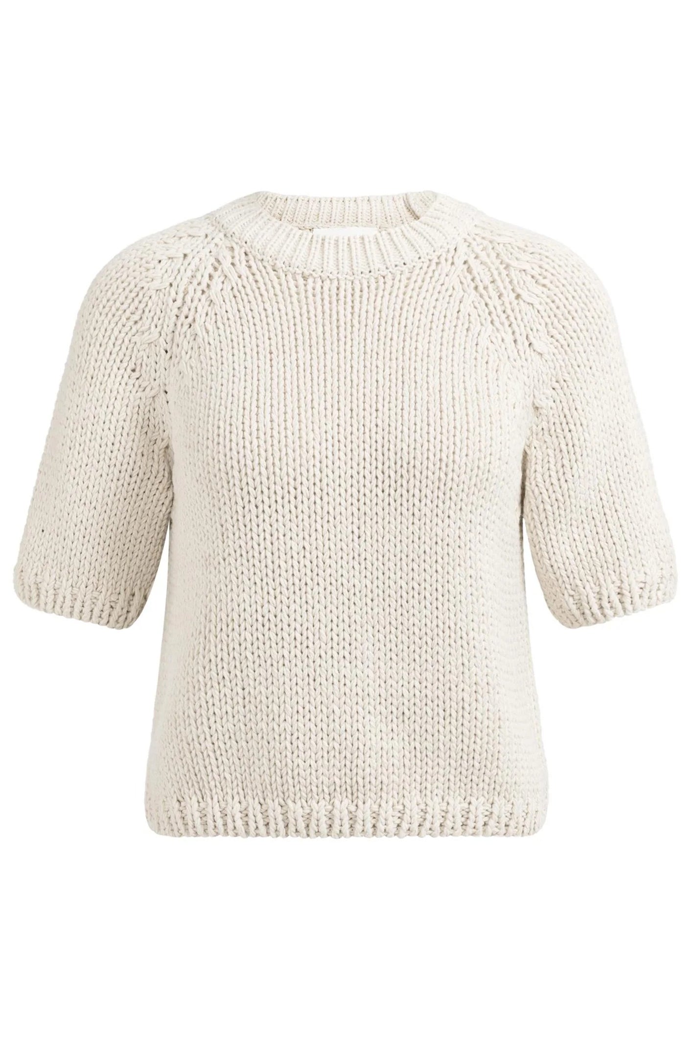 Yaya 01-000551-602 Kit Beige Chunky Knit Short Sleeve Jumper