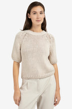Yaya 01-000551-602 Kit Beige Chunky Knit Short Sleeve Jumper