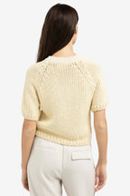 Yaya 01-000551-602 Reed Yellow Dessin Chunky Knit Short Sleeve Jumper