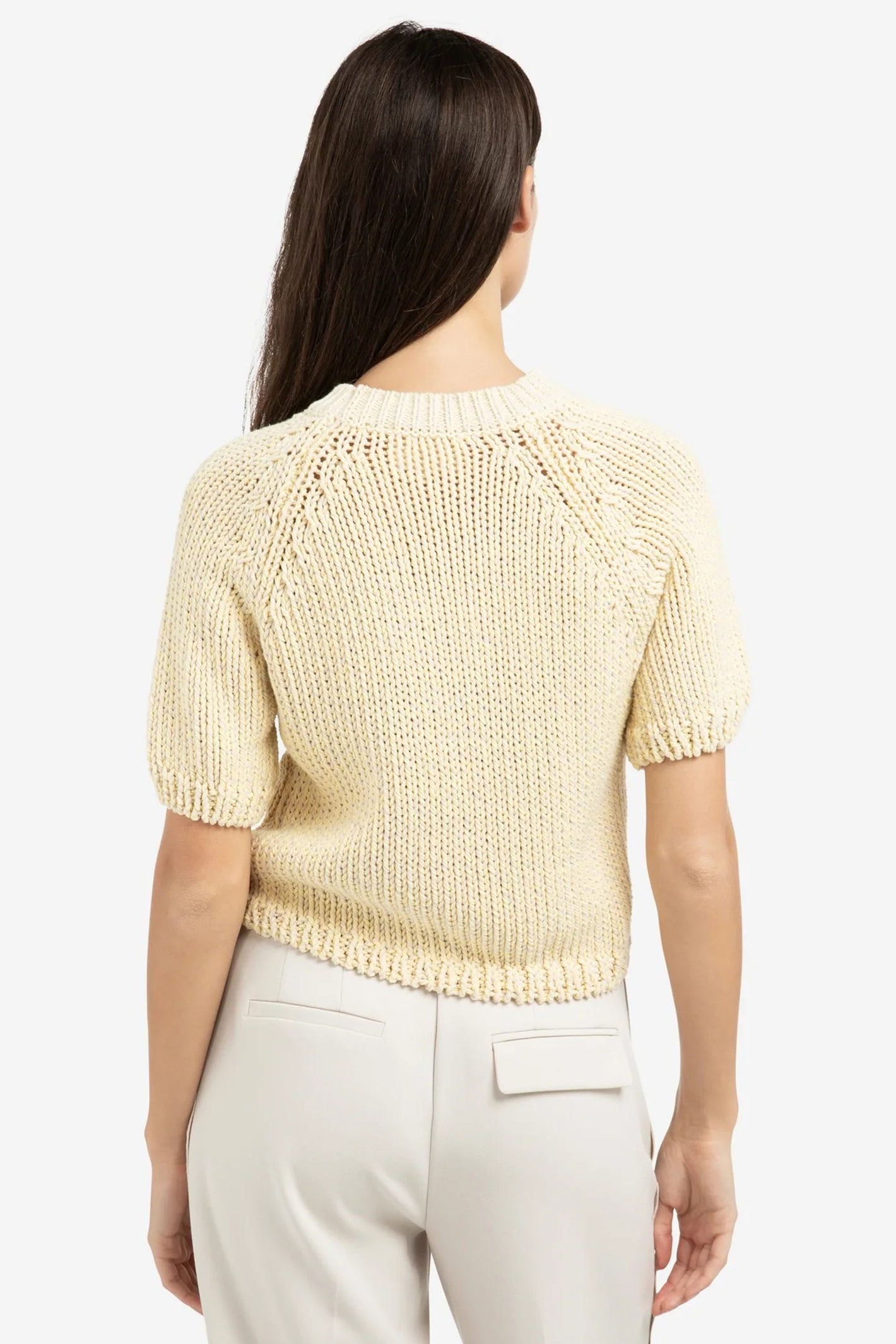 Yaya 01-000551-602 Reed Yellow Dessin Chunky Knit Short Sleeve Jumper