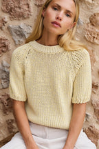 Yaya 01-000551-602 Reed Yellow Dessin Chunky Knit Short Sleeve Jumper