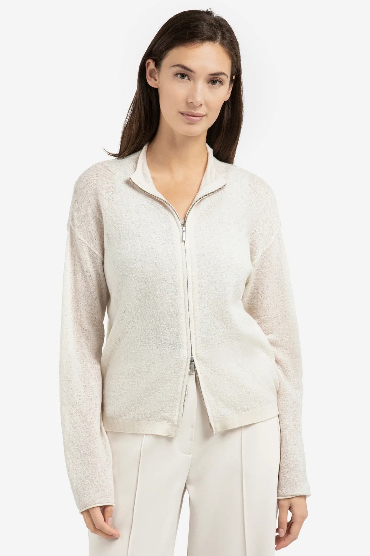 Yaya 01-010143-602 Kit Beige Zip Front High Neck Cardigan