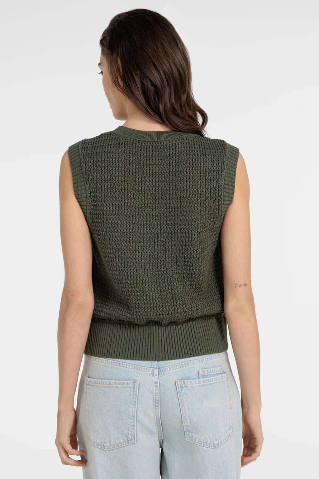 Yaya 01-010153-604 Army Green Sleeveless Textured Cardigan
