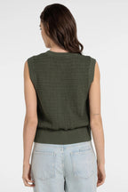 Yaya 01-010153-604 Army Green Sleeveless Textured Cardigan