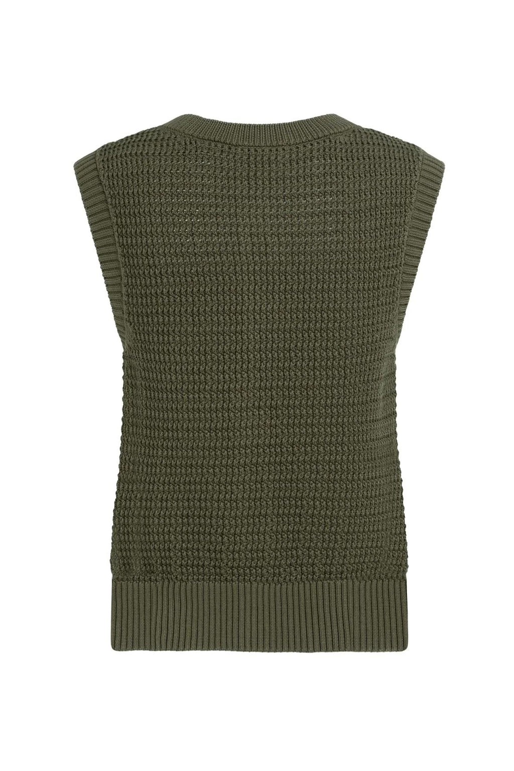 Yaya 01-010153-604 Army Green Sleeveless Textured Cardigan