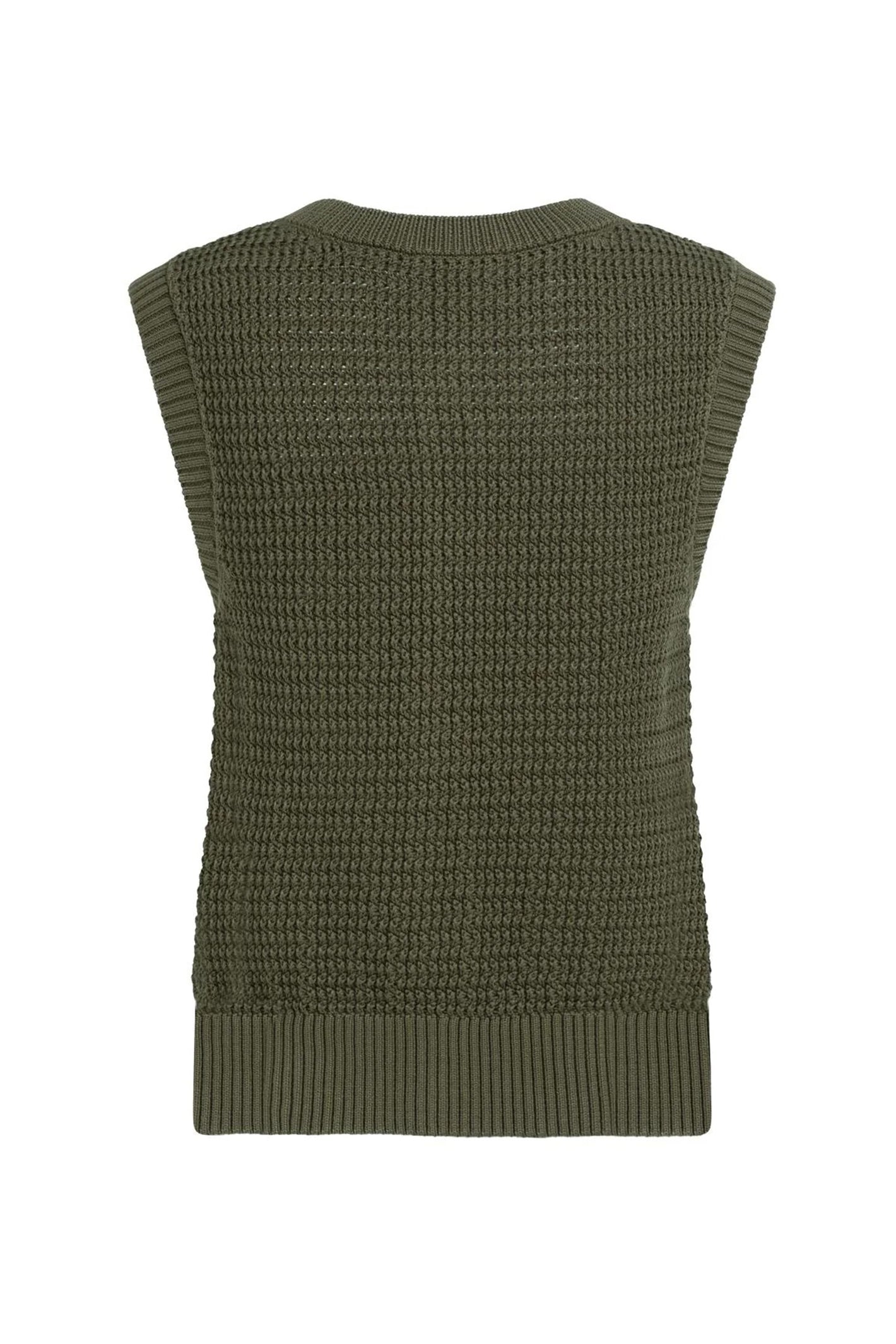 Yaya 01-010153-604 Army Green Sleeveless Textured Cardigan