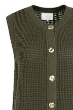 Yaya 01-010153-604 Army Green Sleeveless Textured Cardigan