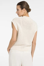 Yaya 01-010154-604 Creme Beige Sleeveless Mesh Knit Zip Front Cardigan