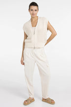 Yaya 01-010154-604 Creme Beige Sleeveless Mesh Knit Zip Front Cardigan