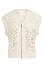 Yaya 01-010154-604 Creme Beige Sleeveless Mesh Knit Zip Front Cardigan