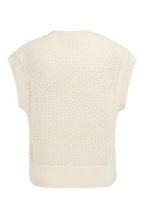 Yaya 01-010154-604 Creme Beige Sleeveless Mesh Knit Zip Front Cardigan